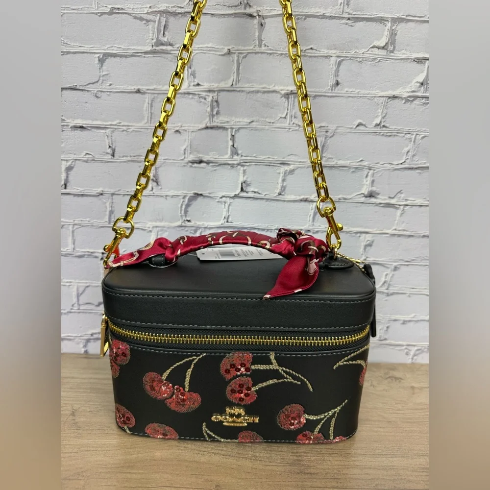 NWT Coach Black and Red Cosmetic Case With Cherry Print CDC13 styled set